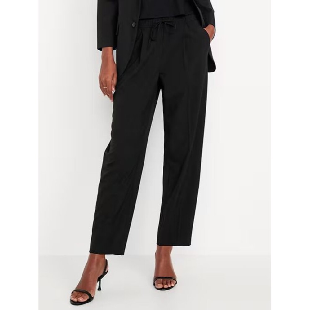 Old Navy Billie Straight Ankle Trouser Pants Women M Black Pull On DrawstringNEW